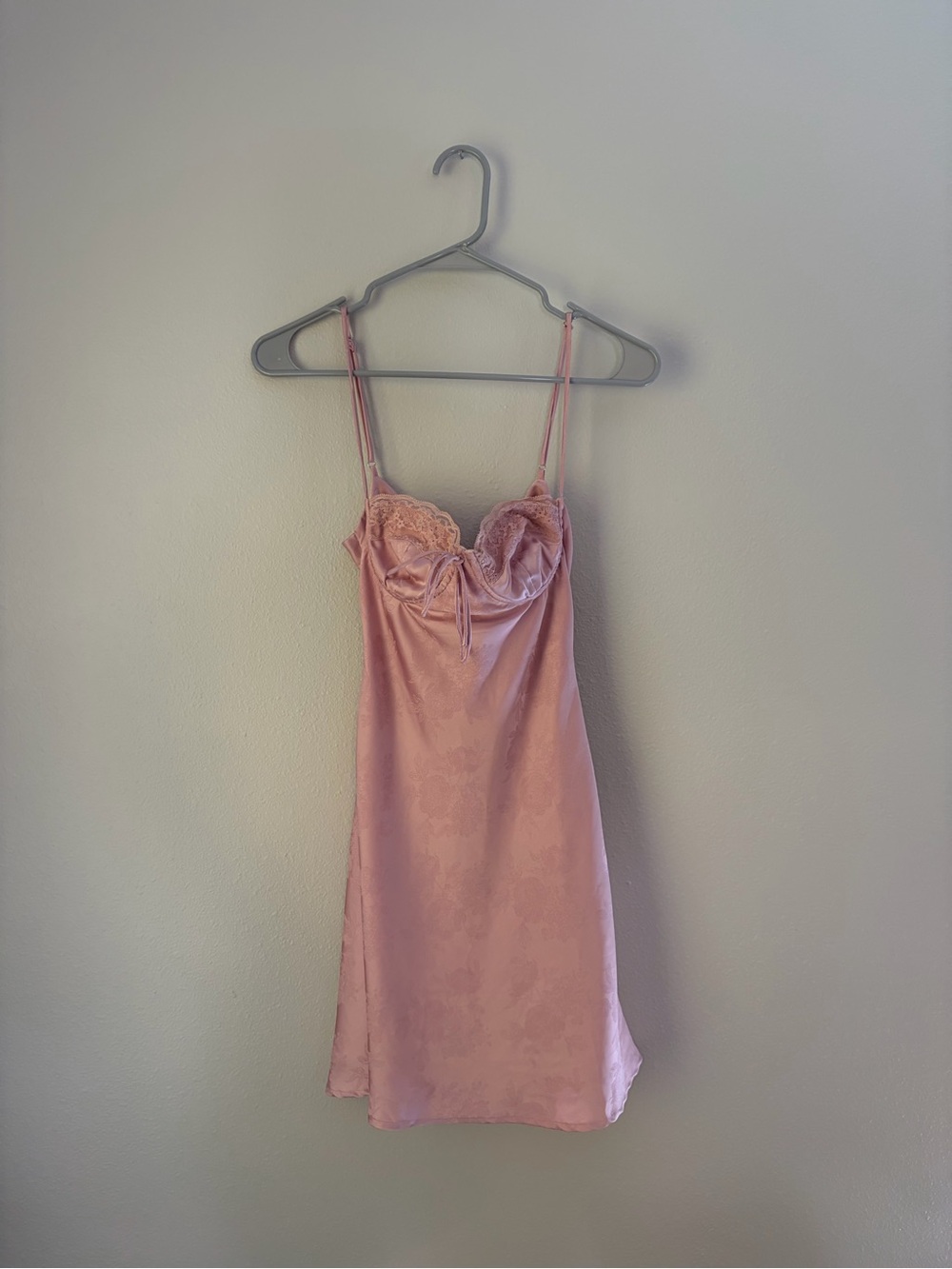 Cotton Candy Blush Pink Satin Lace-Trim Chemise